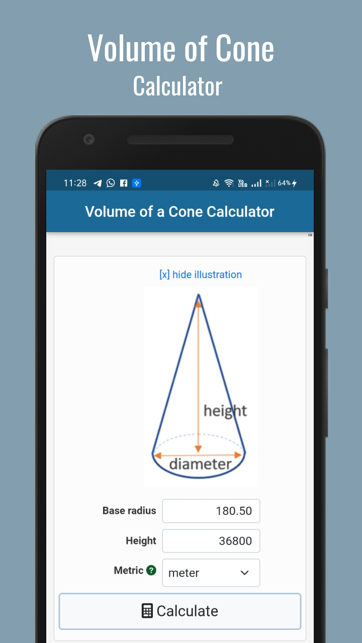 Volume of a Cone Calculator App on Amazon Appstore