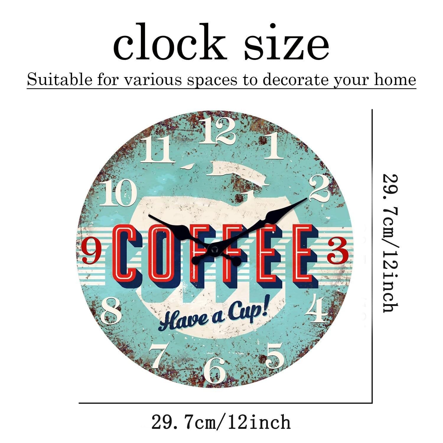XJBTBA No Ticking Analog Silent Battery Powered Farmhouse Clock, Home Decoration (Not Solid Wood) Suitable for Kitchen, Living Room or Office (Blue2, 12)