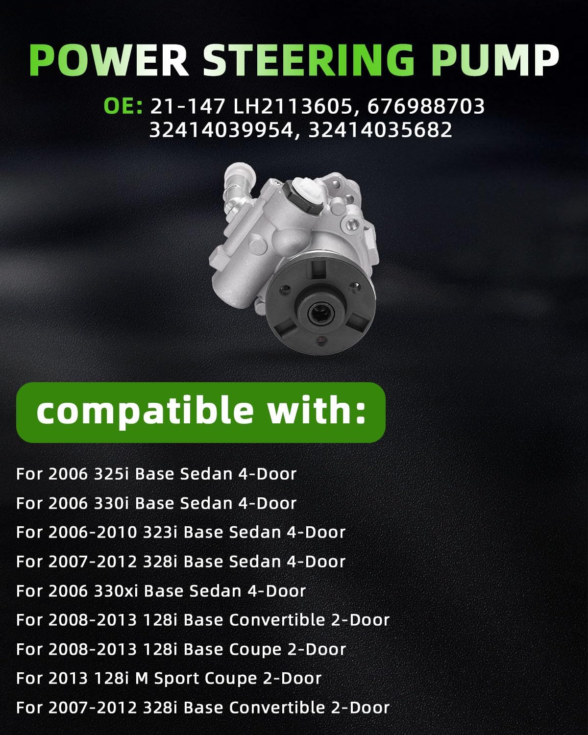 SCITOO Power Steering Pump Compatible With for 128i, for 323i, for 328i, for 328i xDrive, for 328xi, 2006 for 330i/330xi/325i 21-147 Power Assist Pump