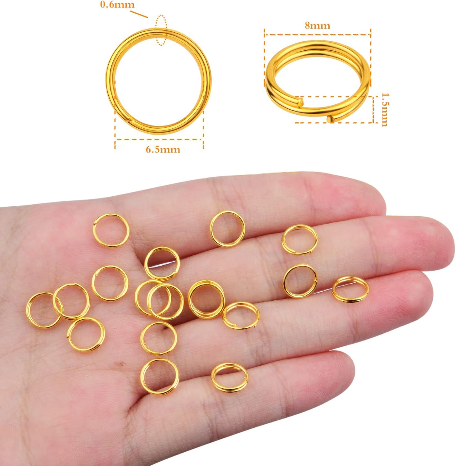 Aylifu 500pcs 8 mm Golden Double Loop Split Rings Round Open Jump Rings Key Rings Wire Connectors Jewelry Findings for DIY Pendant Keychain Necklace Earrings Crafts