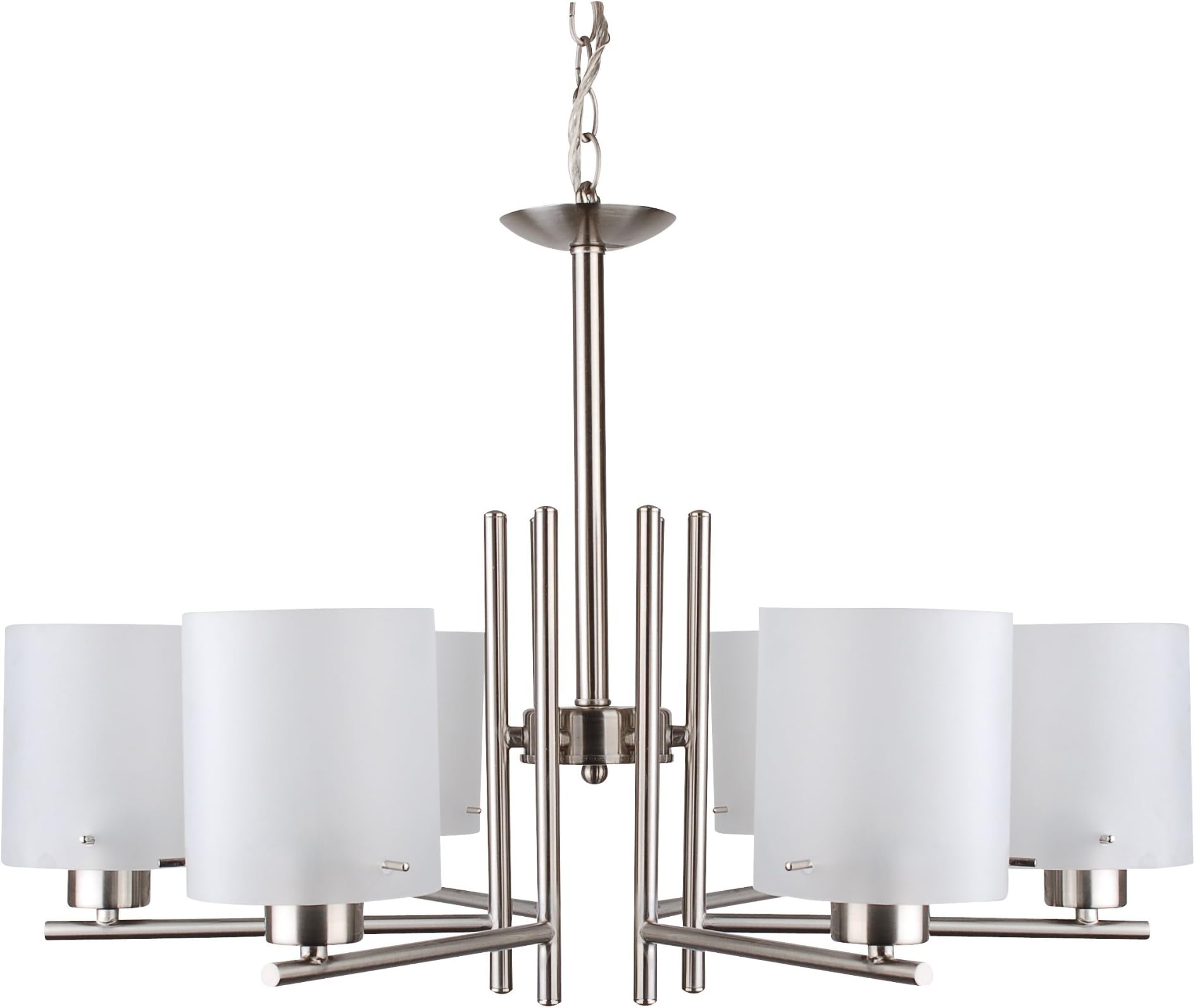 Whitfield ESCH28051-6SS Dexter 28-Inch Energy Star Six-Light Chandelier, 42" x 28" x 18", Satin Steel with Acid Wash Glass