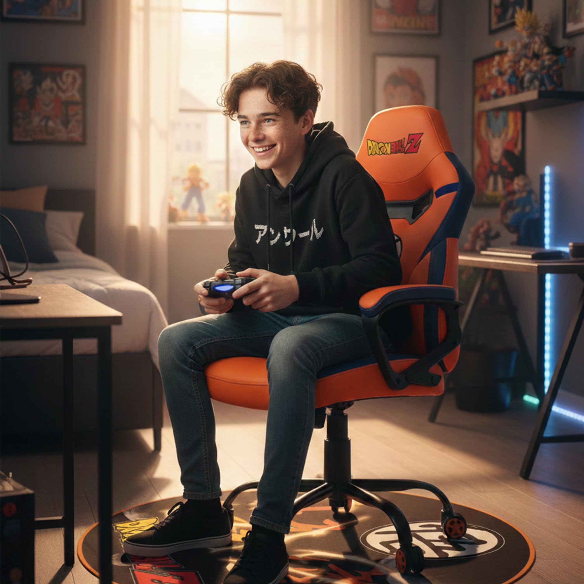 Subsonic - Silla Gaming Dragon Ball para Niños y Adolescentes - Silla de Oficina Ergonómica con Espuma de Alta Densidad, Mecanismo Basculante y Cómodos Reposabrazos - Altura Ajustable - Naranja
