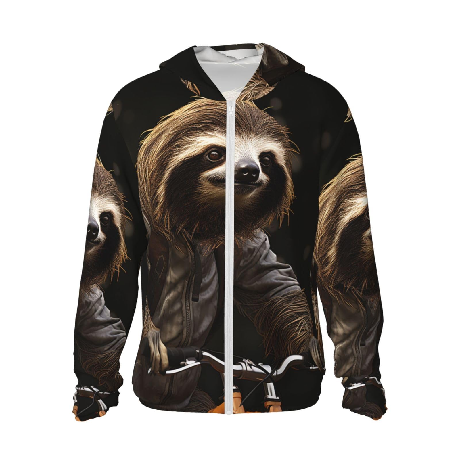 UPF 50+ Full Zip Cycling Sloth Sun Protection Hoodie Jacket Long Sleeve with Pocket Sun Shirt Black