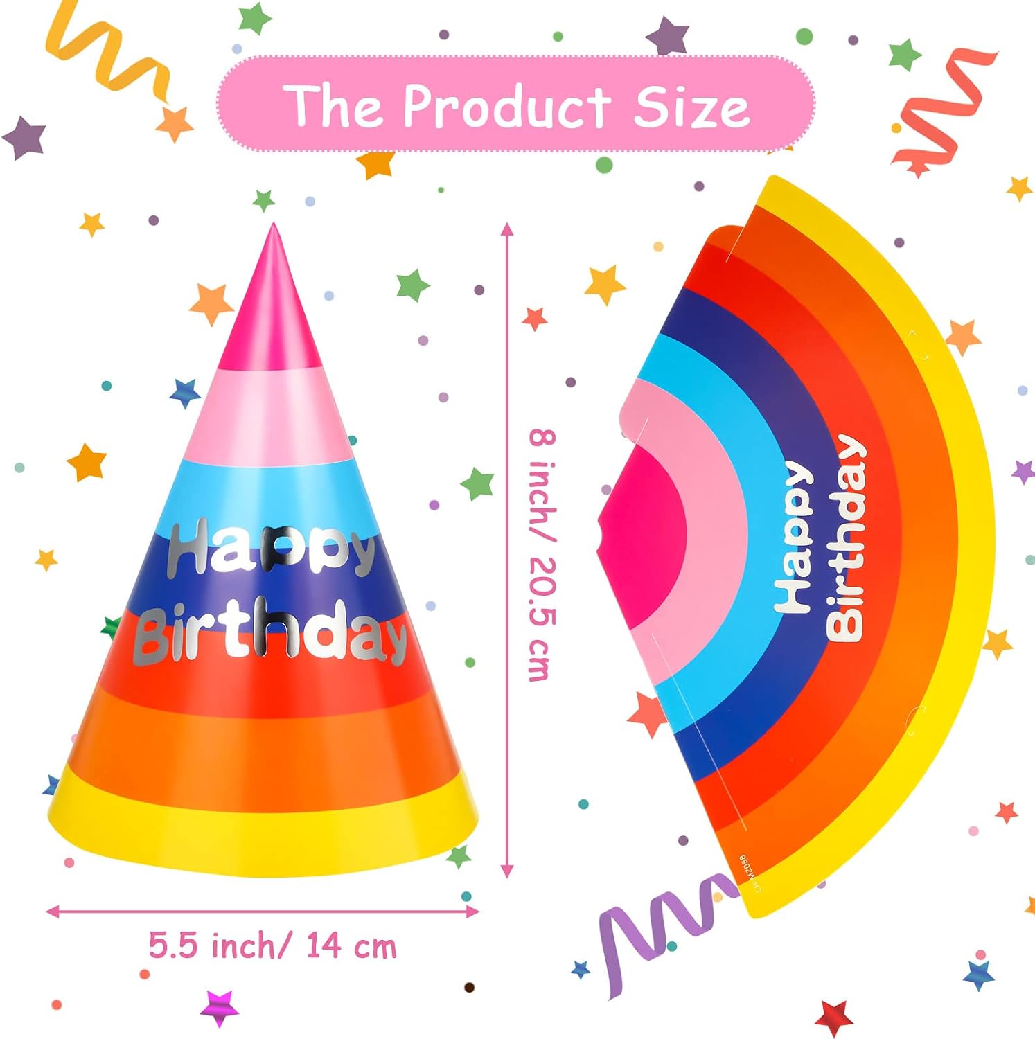 Geyoga 100 Pcs Rainbow Birthday Party Hats Bulk for Kids Adults image 2