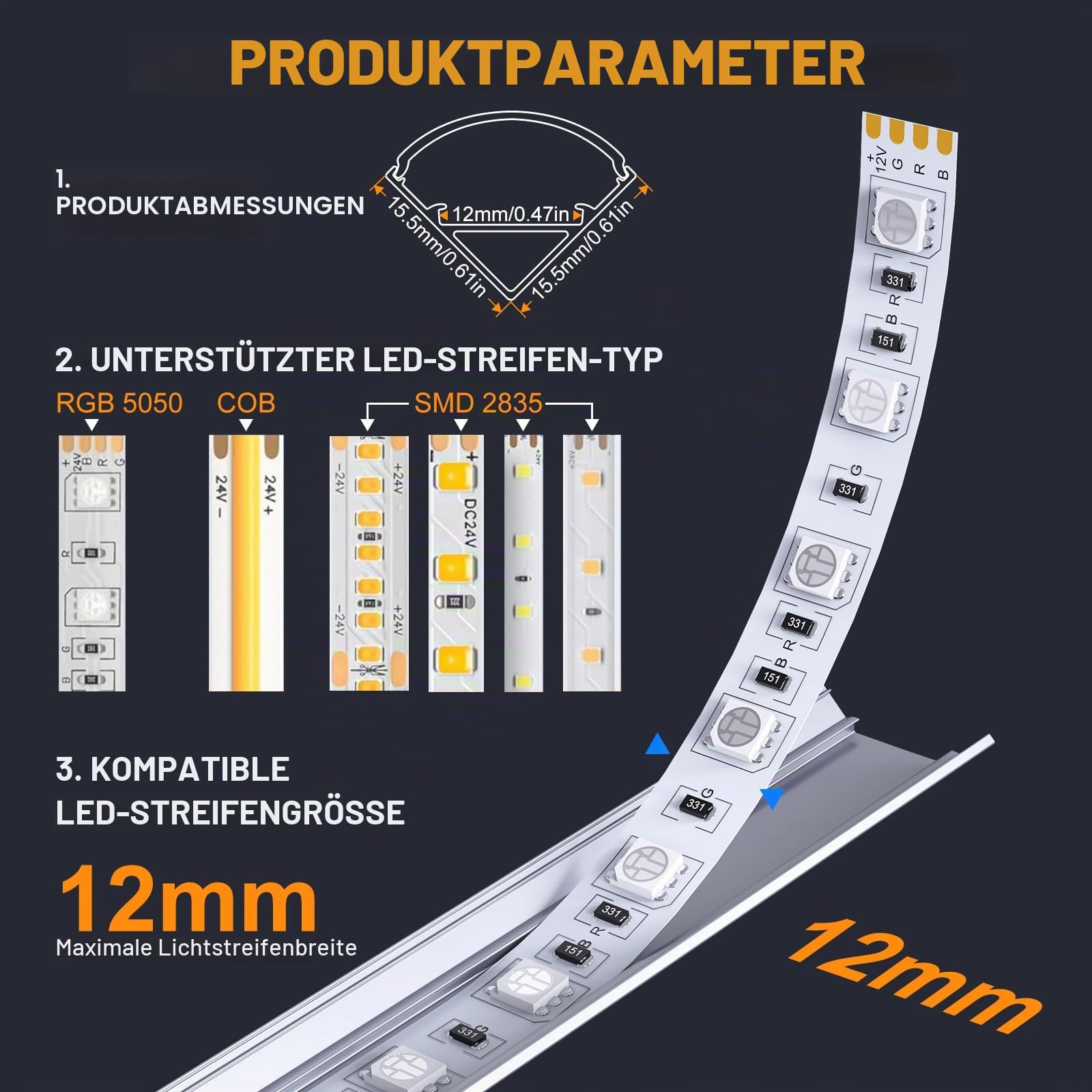 Chesbung LED Aluminium Profil für Led Streifen/Stripes/Strip, 6X1m V Form Aluprofil Eckprofil Alu Profile, Leiste Kanal Diffusor with Milchig Weißer Abdeckung, Montageclips und 45 Grad Eckverbindern