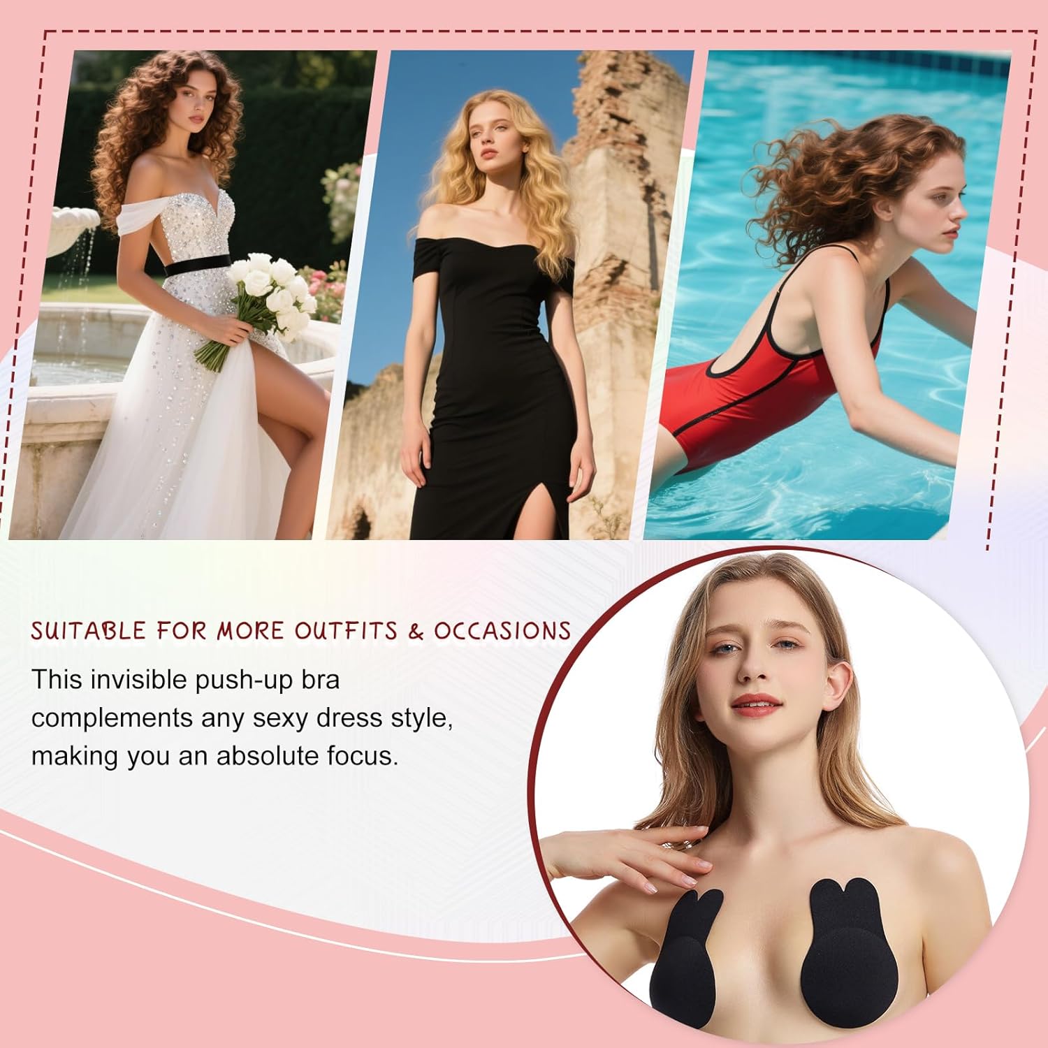 2 Pieces Strapless Sticky Push-Up Bra for Women,Adhesive Invisible Backless Nipple Covers - Image 8