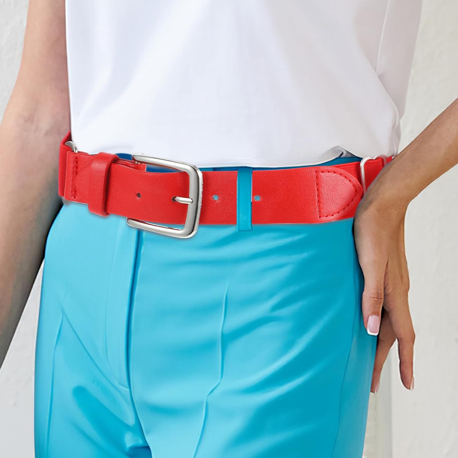 Baseball Belt Softball Belt Elastic Adjustable Synthetic Leather for Men for Women Youth Outdoor Sports Red