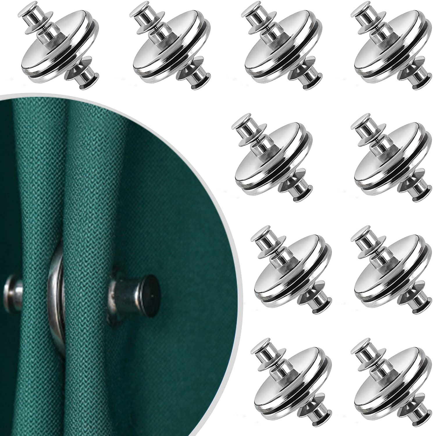 AquaFalcon 10 Pairs Magnets Closure, Weights With Back Tack to Prevent Light Leakage, Magnetic Holdback Button for Curtains and Draperies in Home, Bedroom, Office