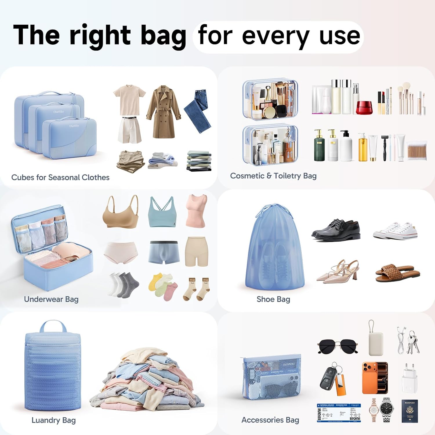 9 Set Packing Cubes for Travel, Gifts for Women Mom,Anti-Tearing Suitcase Organizer for Luggage Carts with Shoe & Hanging Toiletry Bag,OlarHike Vacation Essentials & Accessories for Cruise Ship