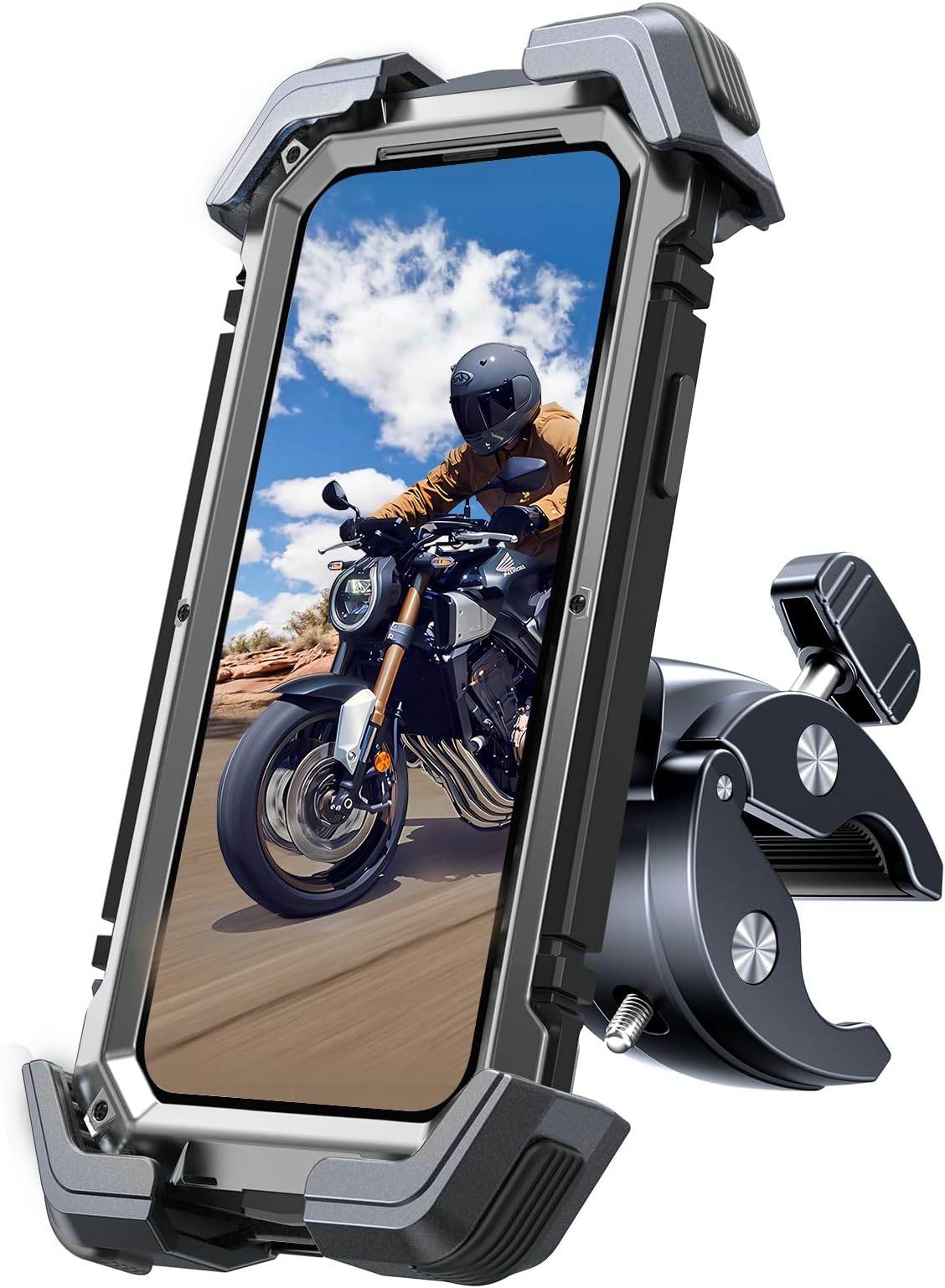 Motorcycle Phone Mount Holder, [Ultra-Stable][7.2inch Big Phone Friendly] Bike Holder Handlebar Cell Clamp Harley Accessories for iPhone 16 15 14, 4-7.2" Smartphones