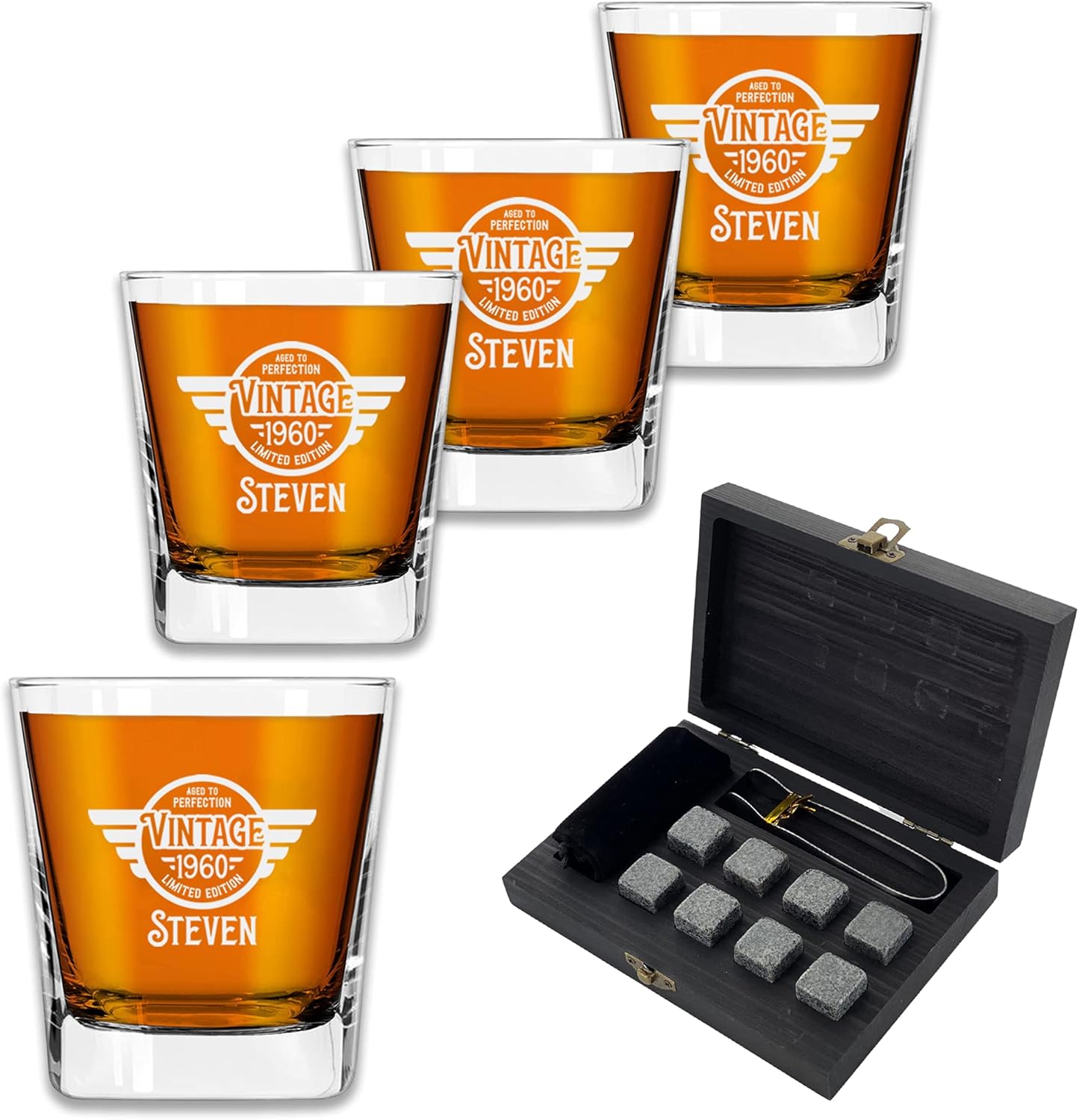 Personalized Vintage Square Scotch Glasses Gift on Birthday, Father's Day, Anniversary & More