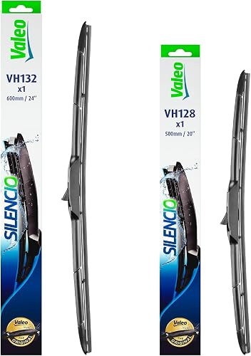 VALEO Silencio - Premium Kit de Balais d' Hybrides Toutes-saisons, Remplacement d'Équipement d'Origine VH132 + VH128 - Avant - Longueurs : 600mm + 500mm - (Pack de 2) 574732 + 574728