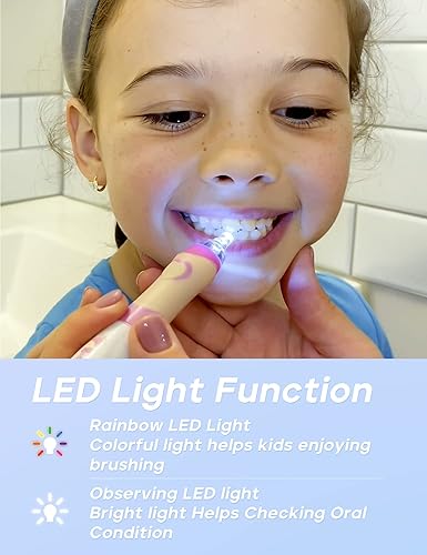 Miniatura 5 de SEAGO Cepillo de dientes eléctrico para niños con temporizador de cepillado de 2 minutos y 8 cabezales de repuesto para quemaduras, luz LED arcoíris