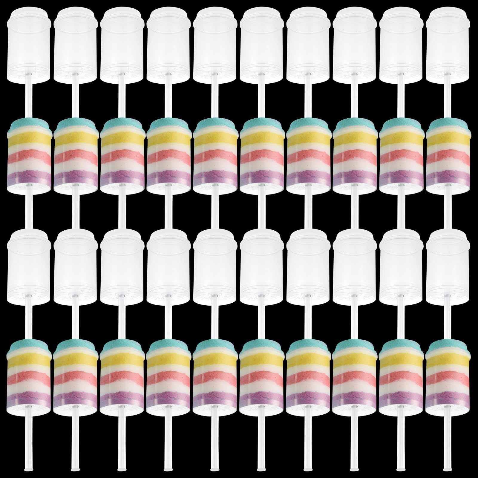 SHUESS 40 Pack Clear Cake Pop Shooter Round Push Pop Cake Stand Plastic Push Up Cake Pops With Lids Push-Up Containers For Weddings Baby Showers Birthday Christmas Party