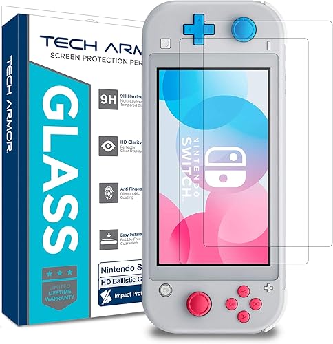 Tech Armor - Protector de pantalla de cristal balístico transparente para Nintendo Switch Lite 2019 (2 unidades)