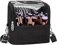 TANTO Large Black Makeup Brush Organizer Bag - Stand-Up Travel Holder with Adjustable Dividers for 40+ Brushes