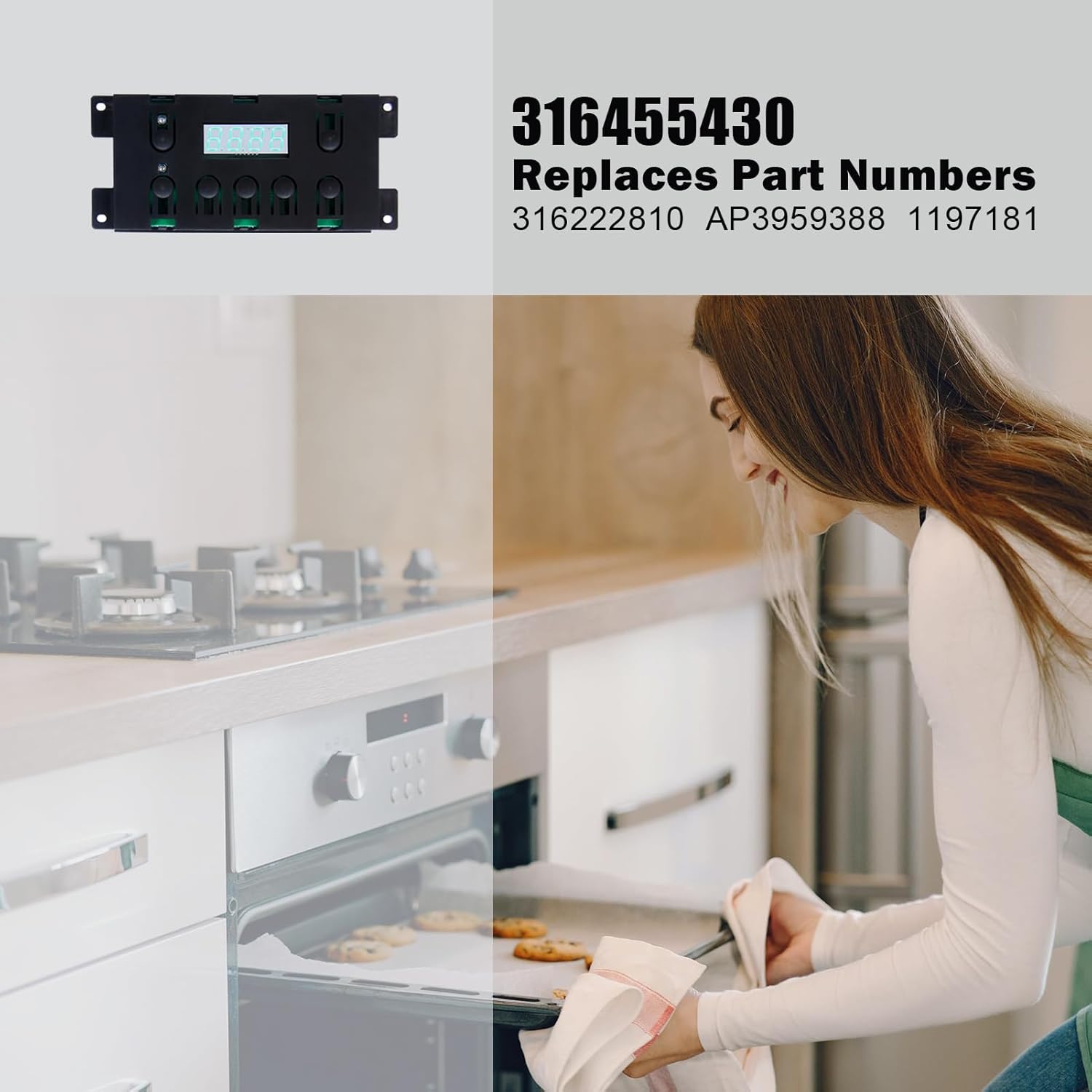 316455430 Gas Range Control Board Clock(Include Overlay), Range Oven Control Board Replaces 316222810 7 Button Control Board Clock