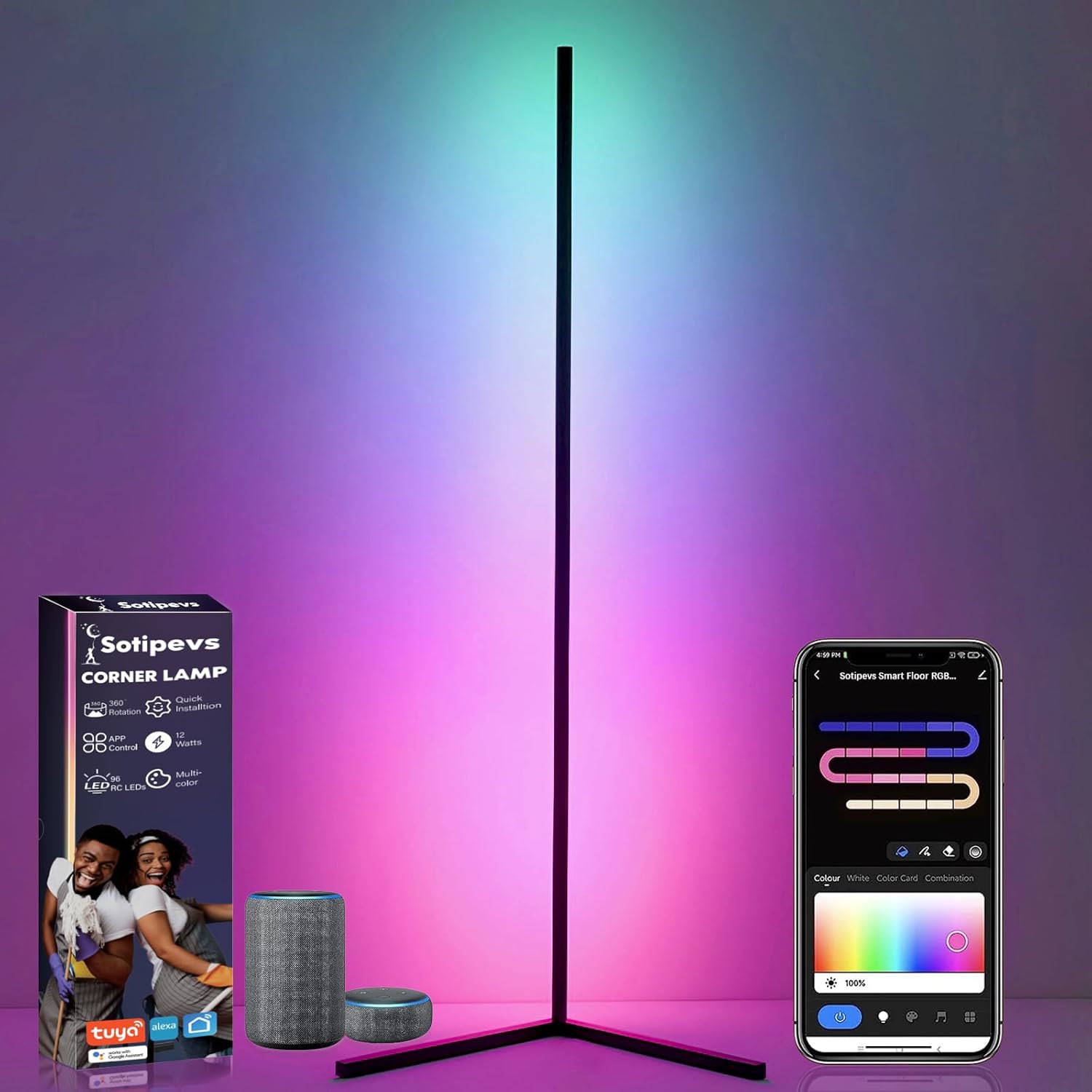 Corner Floor Lamp LED Corner Lamp Works with Alexa, Smart APP and