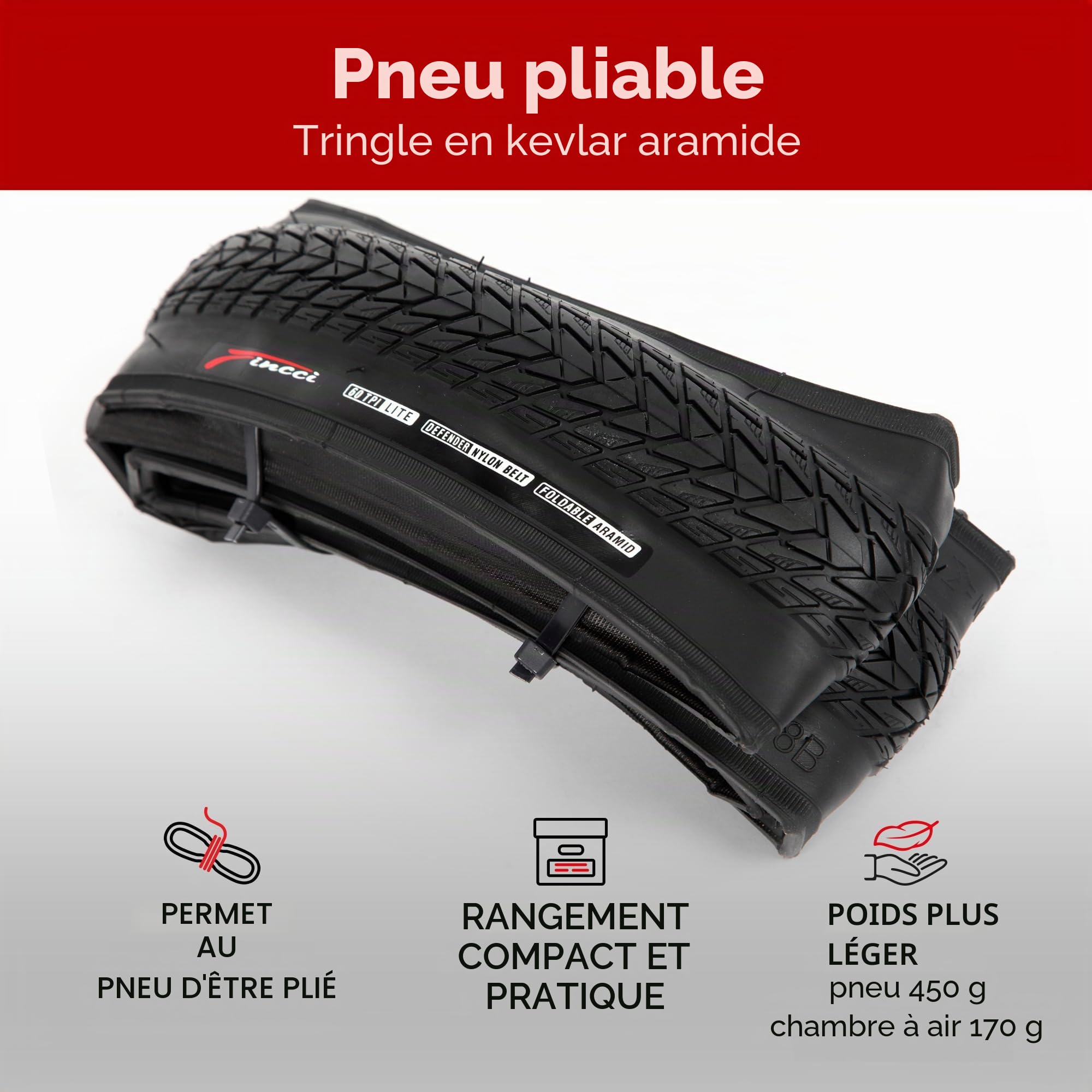 Fincci Gravel Pneu de vélo 700 x 35c avec 2 chambres à air – Paire de pneus pliables 700c 37–622 avec protection anti-crevaison en nylon 1 mm – pour vélos électriques, routiers, pliables, hybrides, 60