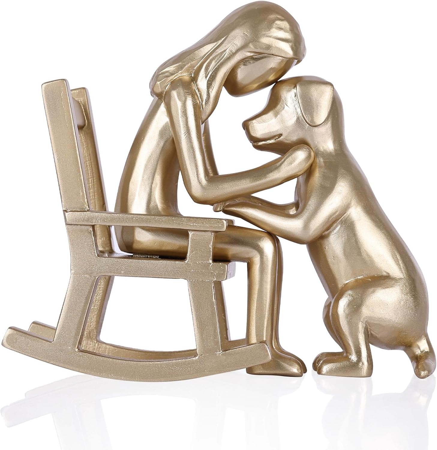 Dog Decor Statue, Cute Girl and Dog Decor Small Sculpture for Home Accent, Living Room, Office, Mantle, Bookshelf, Desktop, Floating Shelves, Memory Gifts for Pet Lovers (Gold)