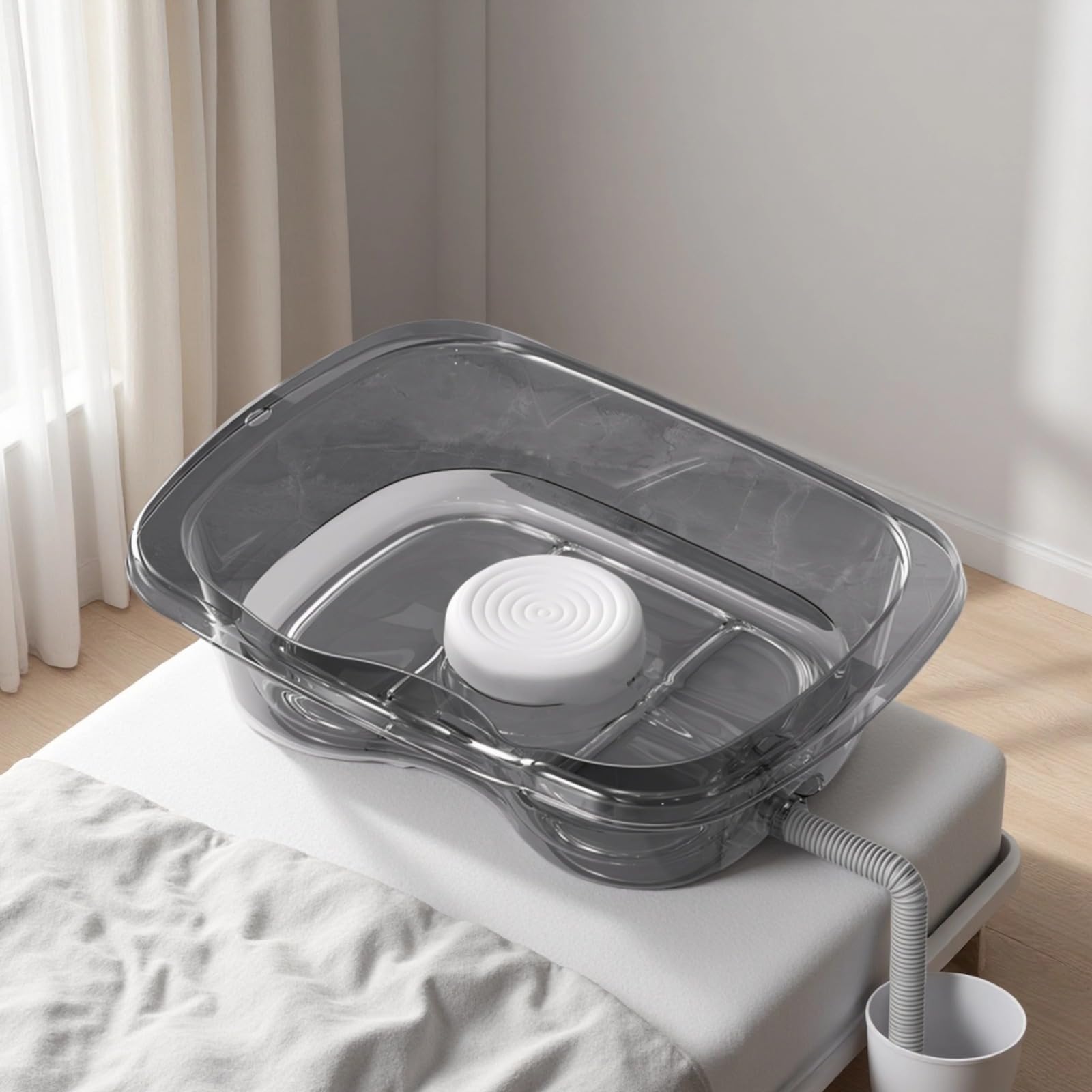 Lavabo portátil para postrado en cama, bandeja de lavado de cabello para personas mayores en casa, compañero de champú para movilidad limitada con soporte para el cuello, manguera de drenaje extendida