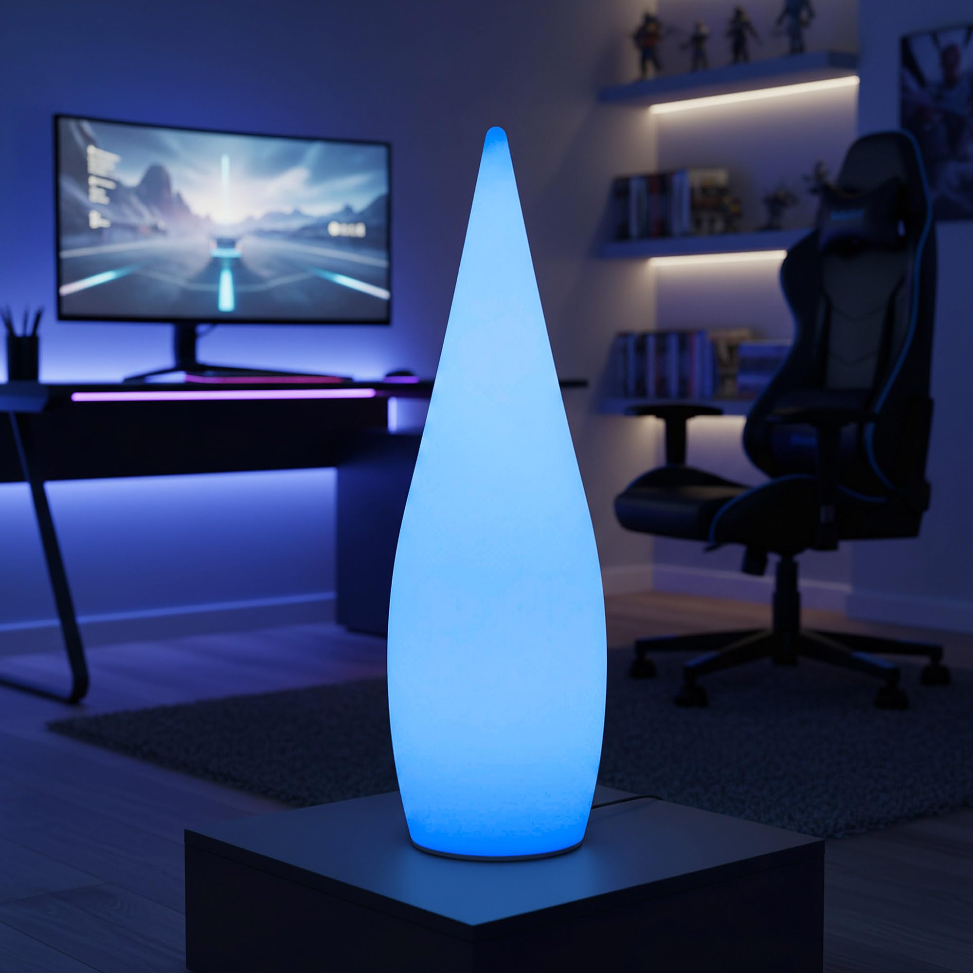 Arnusa LED Design Stehlampe 80 cm mit Akku & Fernbedienung, 16 Farben, dimmbar, IP65/IP44, moderne Kegel Lampe für Indoor & Outdoor