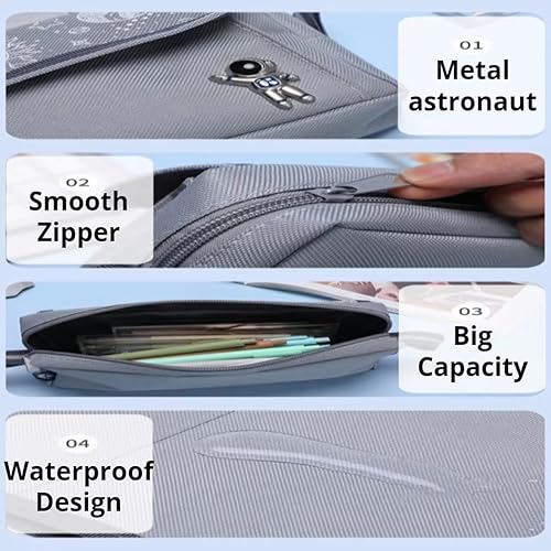 Miniatura 4 de Estuche para lápices de astronauta de gran capacidad, 3 compartimentos, bolsa grande para lápices, estuche organizador de almacenamiento simple,