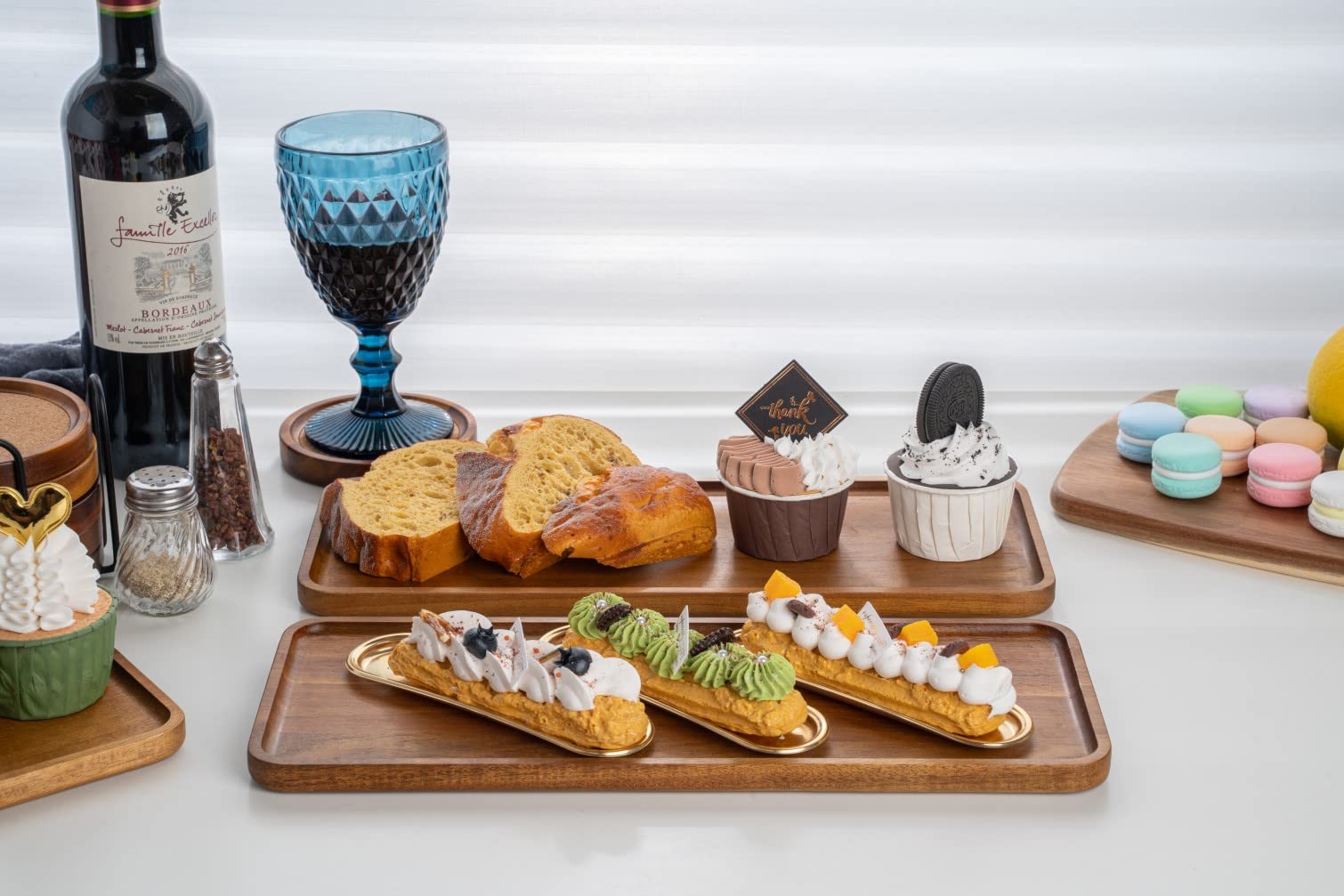 Bandeja decorativa de acacia, 36x14 cm, juego de 3 bandejas de madera decorativas, bandeja de madera, bandeja de madera resistente, plato de madera para aperitivos de la tarde