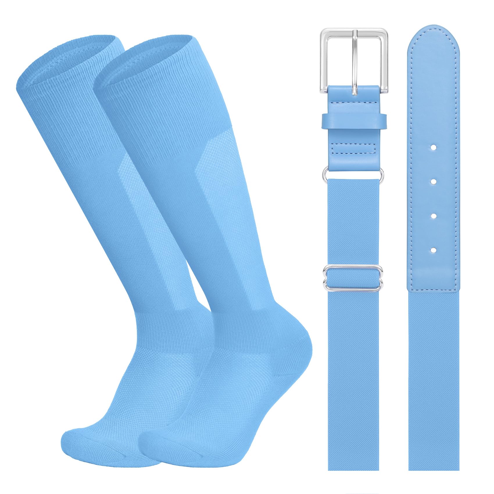 LEACOOLKEY Baseball Belt and Socks Combo Set Breathable Softball Socks and Elastic Belt for Youth Adult