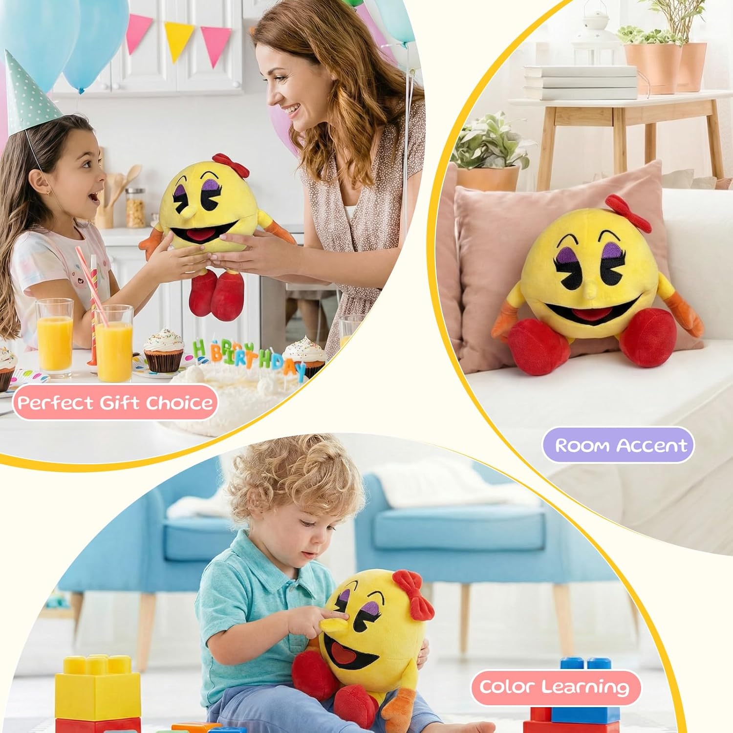 Cute Retro Game Ghost Plush and Yellow Plush Toy with Long Legs – Funny Ghost Stuffed Plush Doll – 6 Inch Soft Plush Gift for Kids and Adults