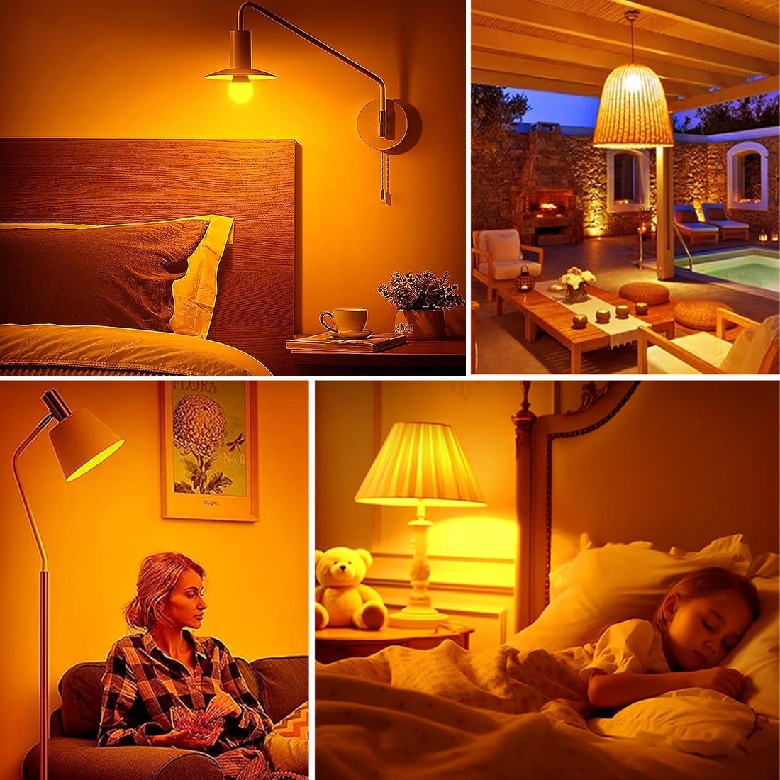 enwant Lampadina Calda Ambra da 8 W 1800 K, Lampadina A19 Anti-Luce Blu da 220 V, equivalente a 50 W, Luce Rilassante, Base E27, Lampadina Arancione Colorata, Nera, 1 Confezione