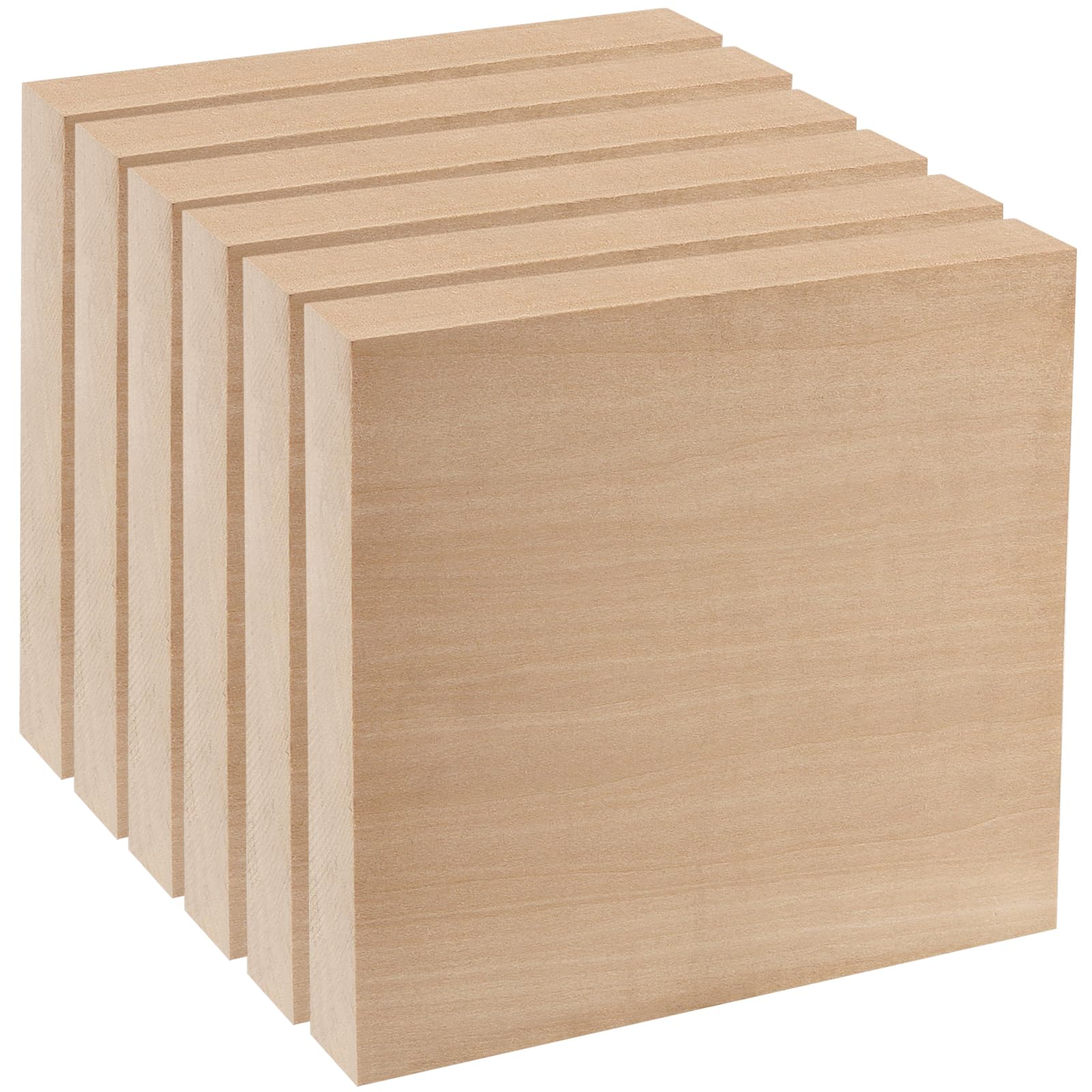 6 blocchi di legno vuoti da 15 x 15 cm, blocchi di legno di tiglio naturale da 25 mm per artigianato, blocchi quadrati in legno non finiti per pittura, progetti artigianali, decorazioni