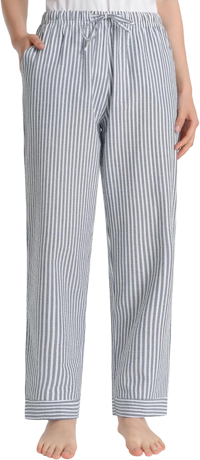 Latuza Women's Petite Seersucker Pajama Pants Cotton Pj Lounge Bottoms