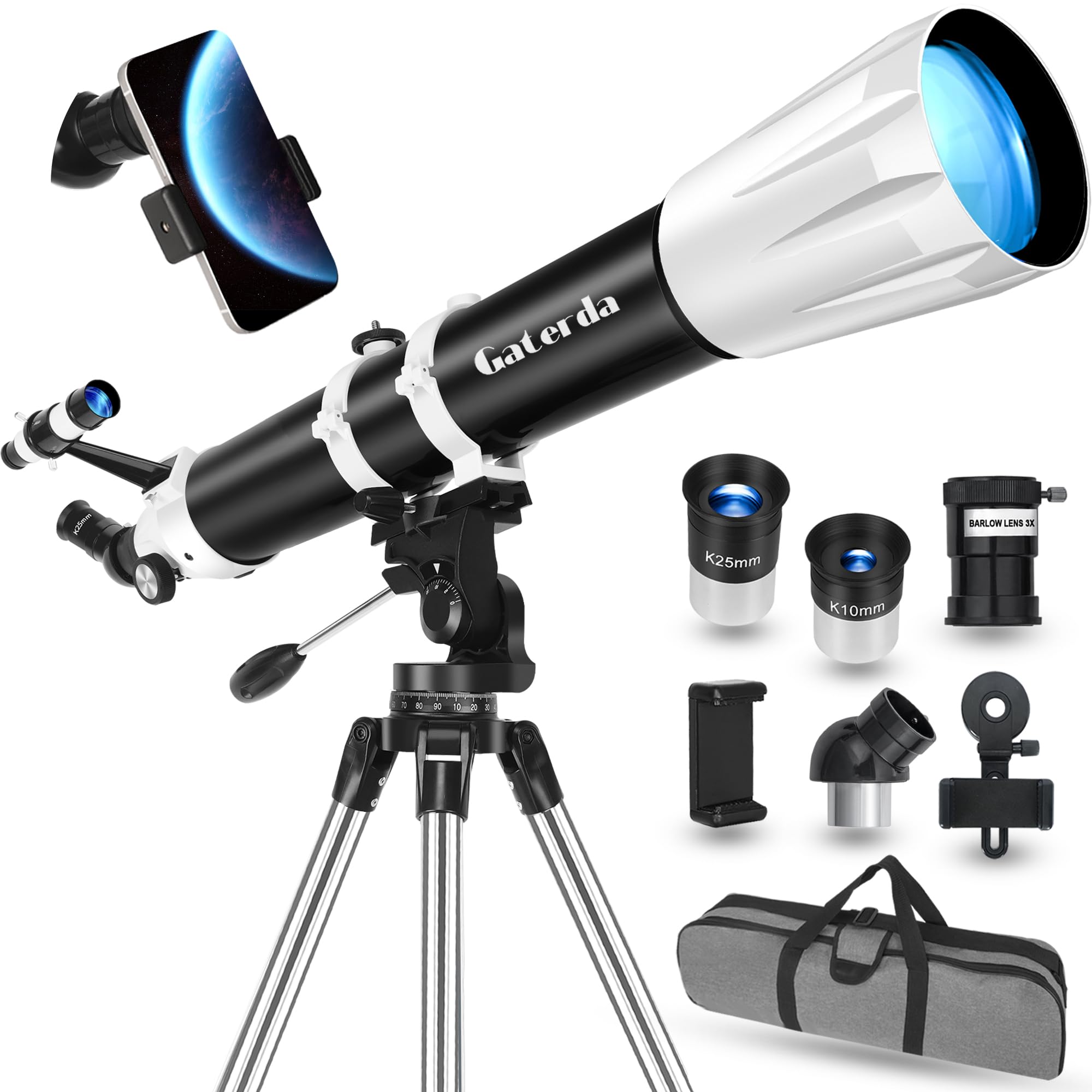 Telescopio Astronomico, 90 mm Apertura 900mm Rifrattore Telescopio Astronomico Professionale per Adulti e Principianti - con Borsa, Treppiede, Adattatore per Telefono