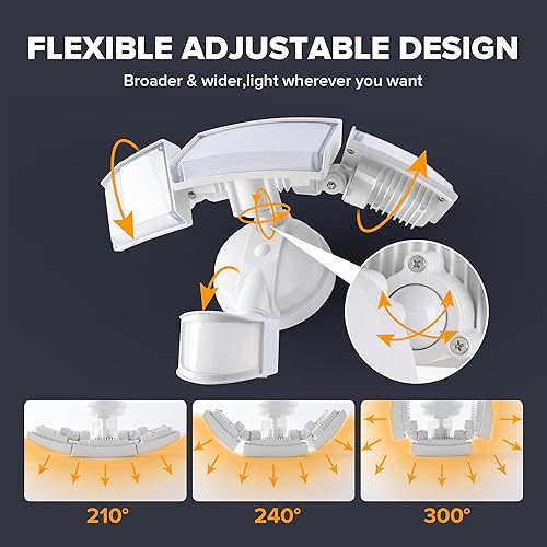 Miniatura 8 de UME Luces de seguridad LED de 49W 4500LM Luz con sensor de movimiento al aire libre, luz diurna de 5000 K, IP65 impermeable, del atardecer al