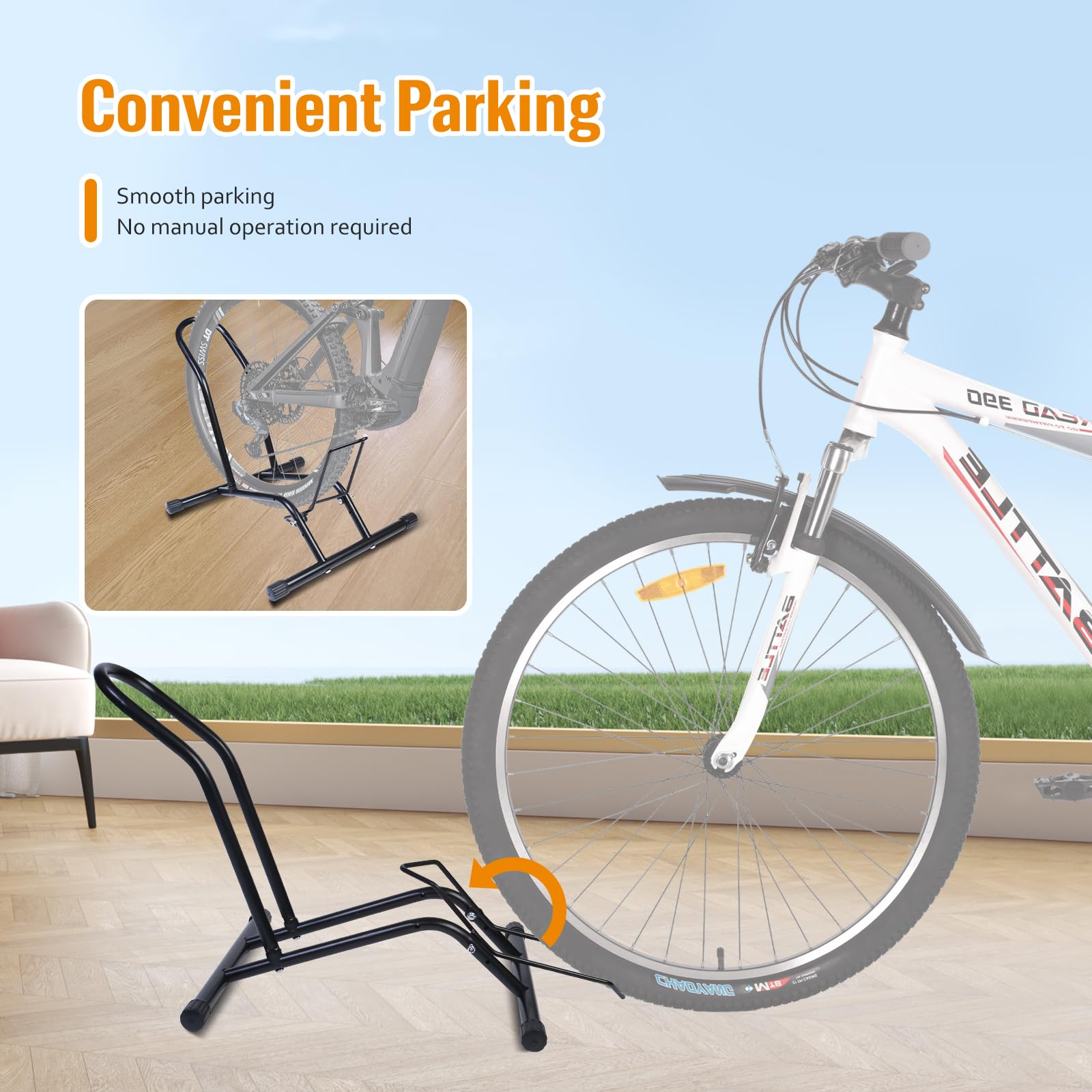 ITHWIU Folding Bike Stand – Floor Parking Rack For 20-29 Inch Wheels, Mountain & Road Bikes, Heavy-Duty Steel, Indoor/Outdoor