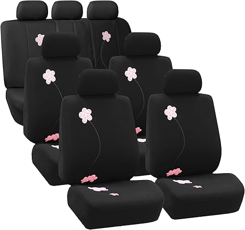 Juego de cubre asientos para auto FH Group FH2033, cubre volante, cinturón de seguridad, color negro, compatible con la mayoría de los autos,