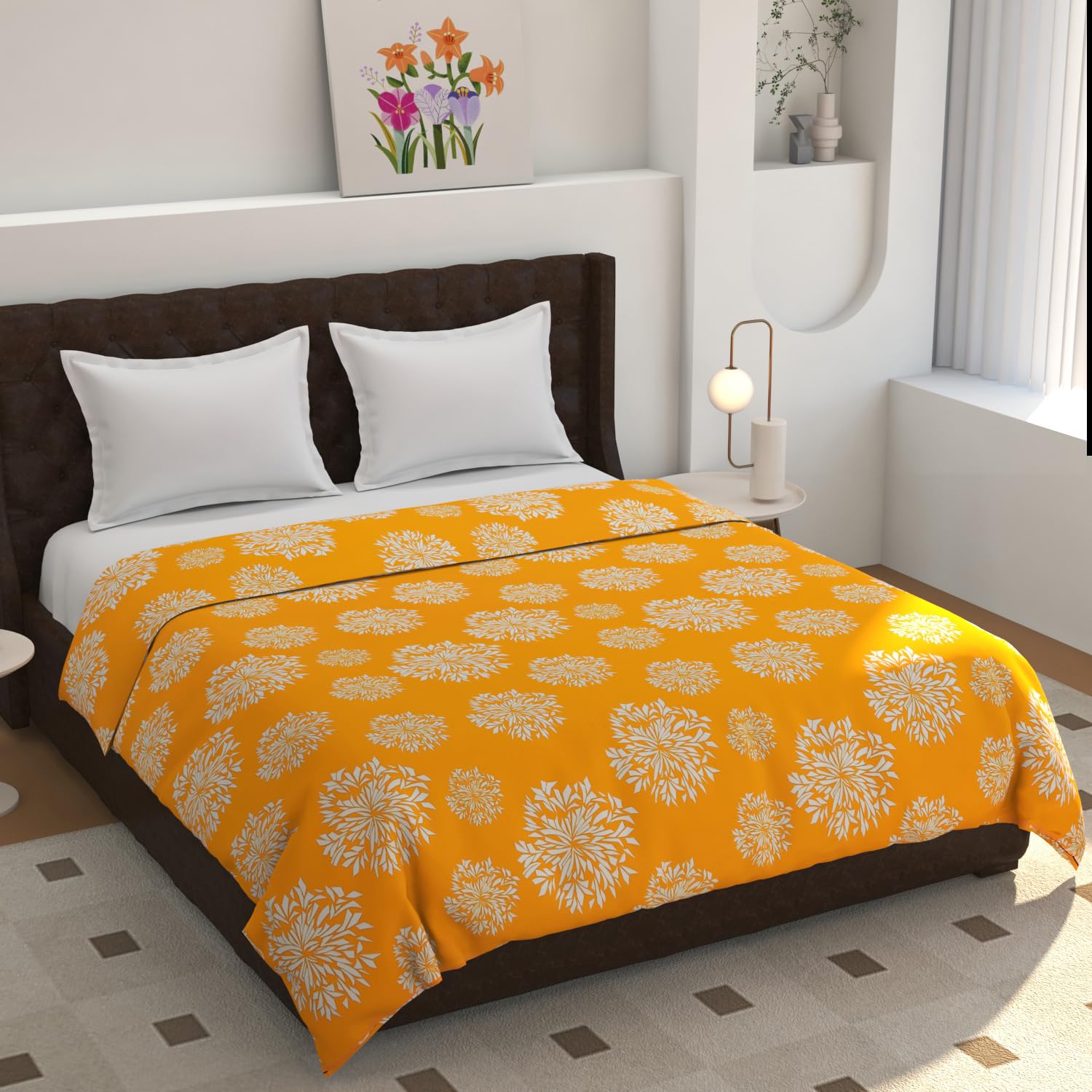 AMBERBLISH HOMES Cotton Reversible Dohar Double Bed, 228x223 cm, Floral Print, 200 TC, Coral (Yellow)-image-5