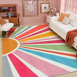 STARUIA Sun 8x10 Washable Area Rugs for Living Room, Non-Slip Backing Large Boho Rainbow