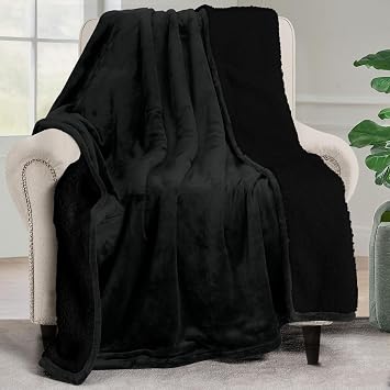 Utopia Bedding Sherpa Blanket Throw Size Black, 50x60 Inches - Soft Lightweight Plush Fleece Reversible Blanket for Bed, Sofa, Couch, Camping and Travel