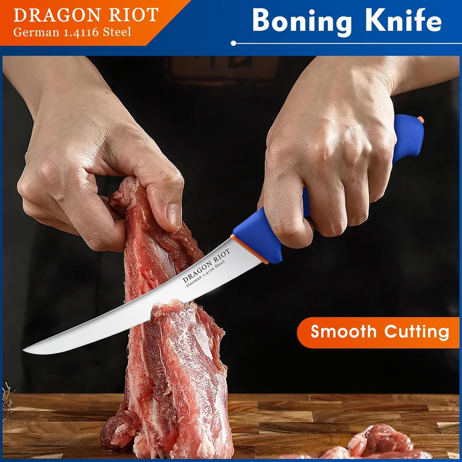 DRAGON RIOT Fleischmesser Set extrem Scharf, Kochmesser Set Enthält ein Ausbeinmesser Profi, ein blaue fleischmesser, ein Metzgermesser und einen Wetzstahl, Messerset für Fleisch und BBQ
