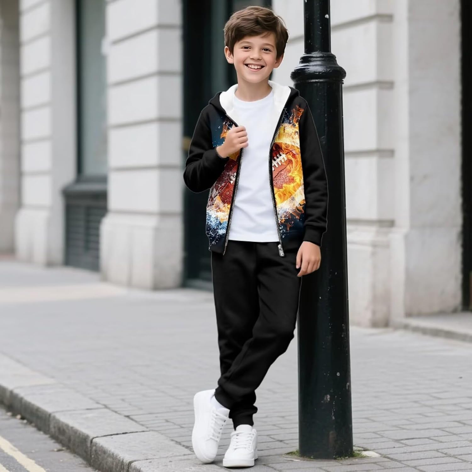 Boys' Zip Up Tracksuits 2 Piece Sweatshirt and Sweatpants Athletic Jogger Set Sweatsuit with Pocket