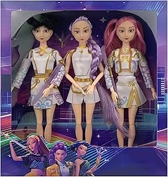 K-pop Puppe Set 3er, Anime Style Actionfiguren mit Beweglichen Gelenken & Katzenaccessoire, Fantasy Sammlerpuppen für Mädchen, Sci-Fi Heldin Puppen Set als Geschenk für Kinder (Musik)