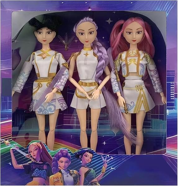 K-pop Puppe Set 3er, Anime Style Actionfiguren mit Beweglichen Gelenken & Katzenaccessoire, Fantasy Sammlerpuppen für Mädchen, Sci-Fi Heldin Puppen Set als Geschenk für Kinder (Musik) - 1