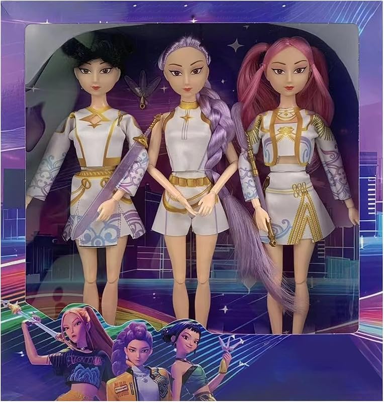 K-pop Puppe Set 3er, Anime Style Actionfiguren mit Beweglichen Gelenken & Katzenaccessoire, Fantasy Sammlerpuppen für Mädchen, Sci-Fi Heldin Puppen Set als Geschenk für Kinder (Musik)