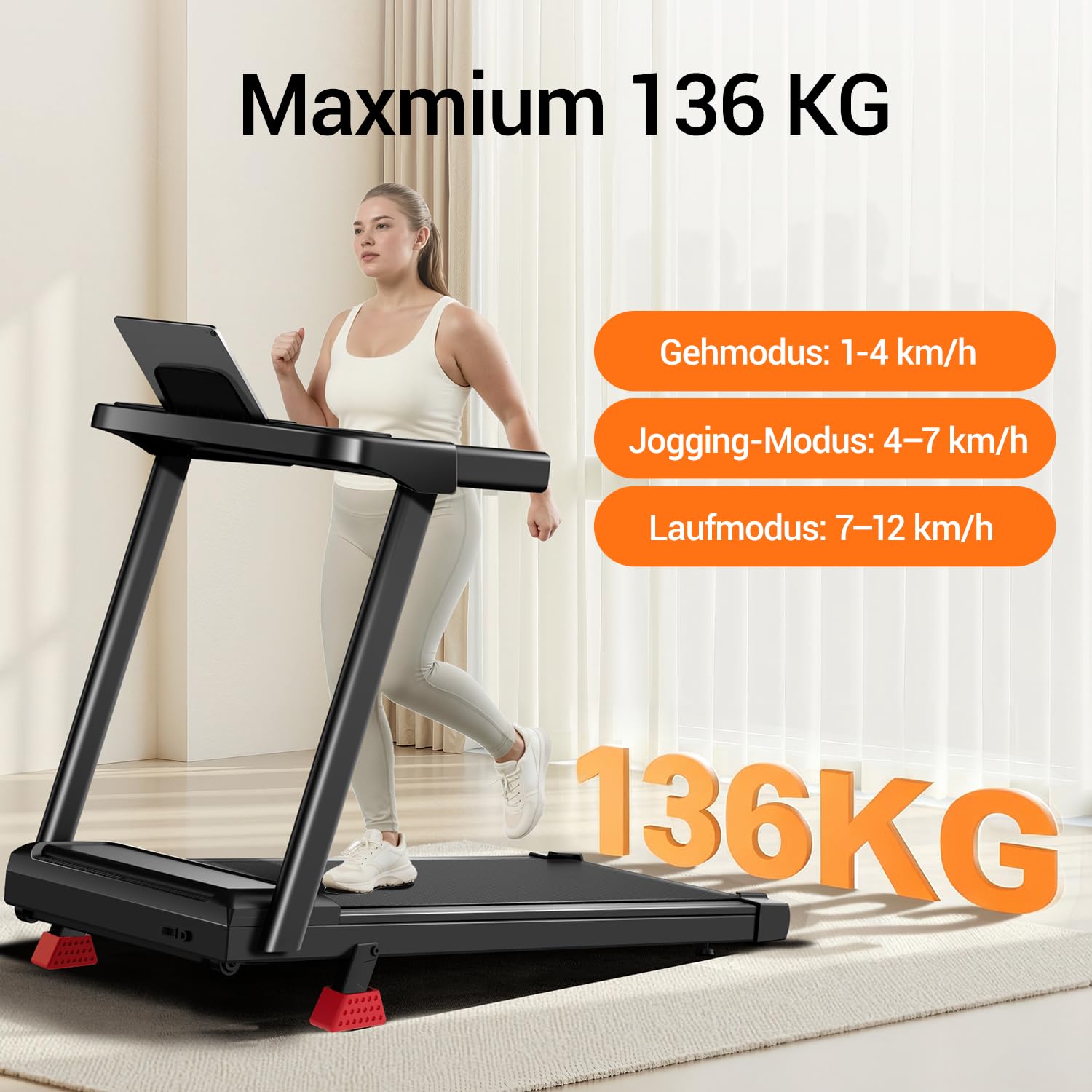 CURSOR Tapis Roulant Salvaspazio con Inclinazione 15%, Tapis Roulant Elettrico 12KM/H, Tapirulan Pieghevole da Casa con Motore da 3.0 HP e Display LED, Carico Massimo 136KG
