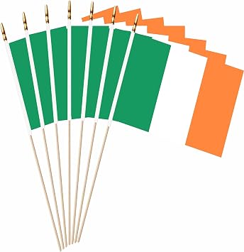 Ireland Mini Flag 5x8 Inch 20 Pack Wood Stick Handheld | Lightweight hand flag, durable polyester, great for parades, backyard parties, garden decoration, St. Patricks Day events