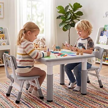 MAMIZO kids table and chair set, Height-Adjustable Painting Table Chair Set