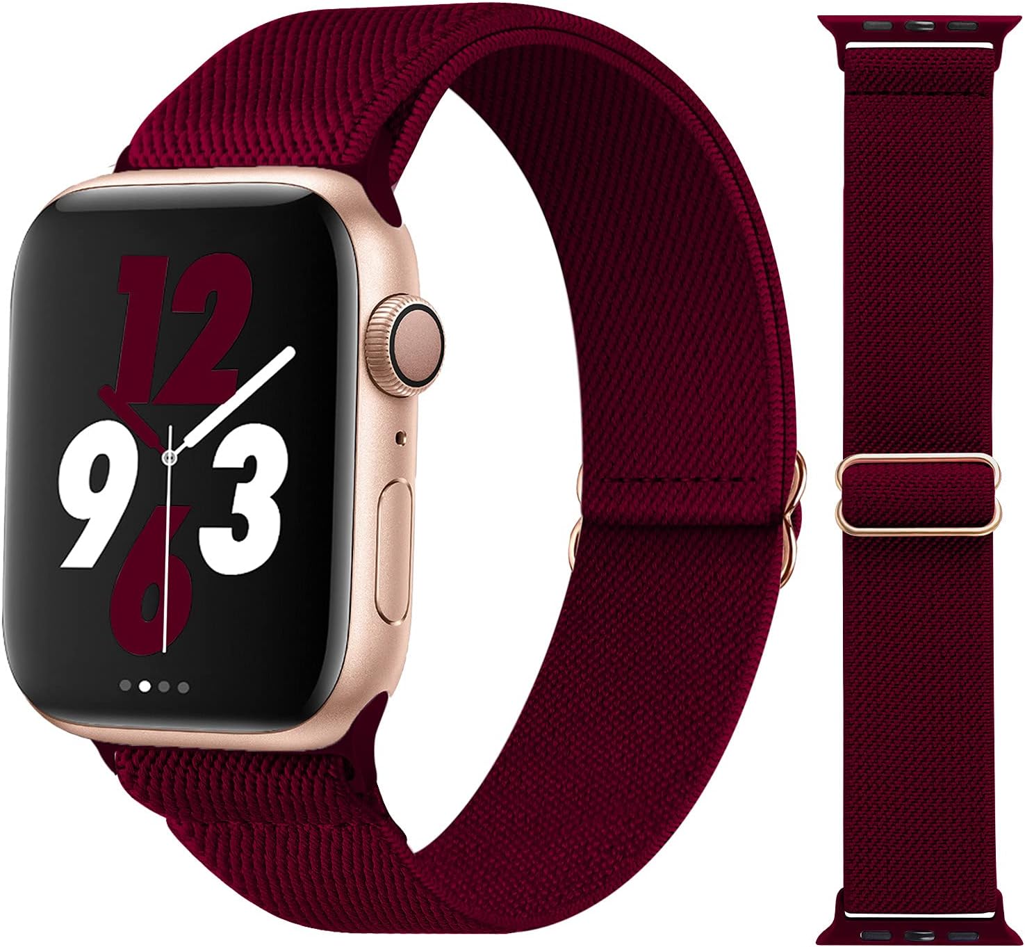 Acrbiutu Stretchy Solo Loop Nylon Bands Compatible with Apple Watch 38mm 40mm 42mm 44mm, Adjustable Braided Stretch Elastics Strap for iWatch Series 6/5/4/3/2/1 SE, Wine Red 42mm/44mm