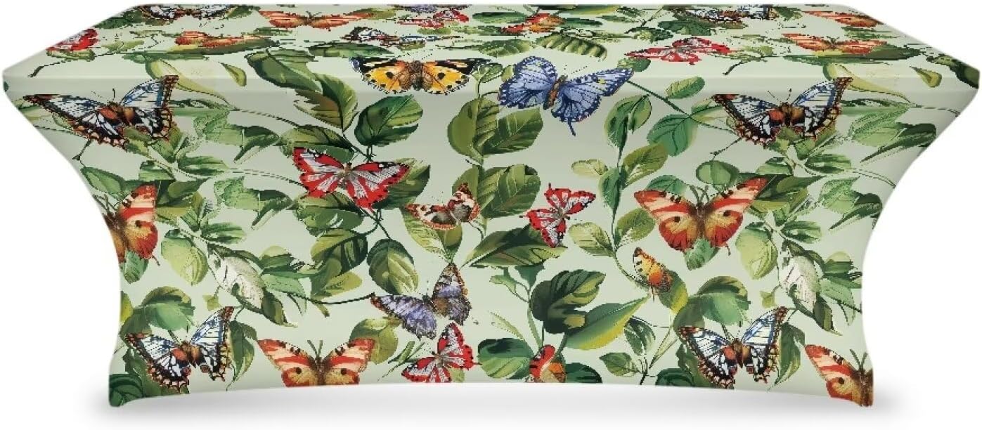 Green Butterfly Table Covers Table Covers for 6 Foot Tables Coffee Table Cover Large Tablecloths Non-Slip Wipeable Stretch Washable Table Cover for Park Beach Mountain Party